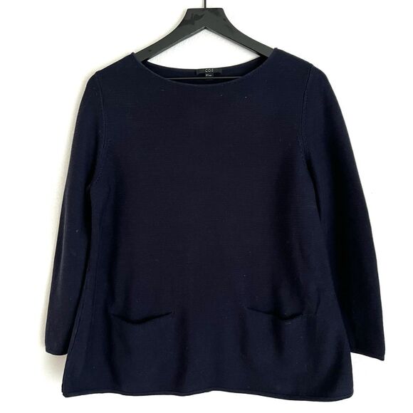 COS Sweaters - Women's COS Long Sleeve Pockets Navy Blue Sweater Size Small Cotton